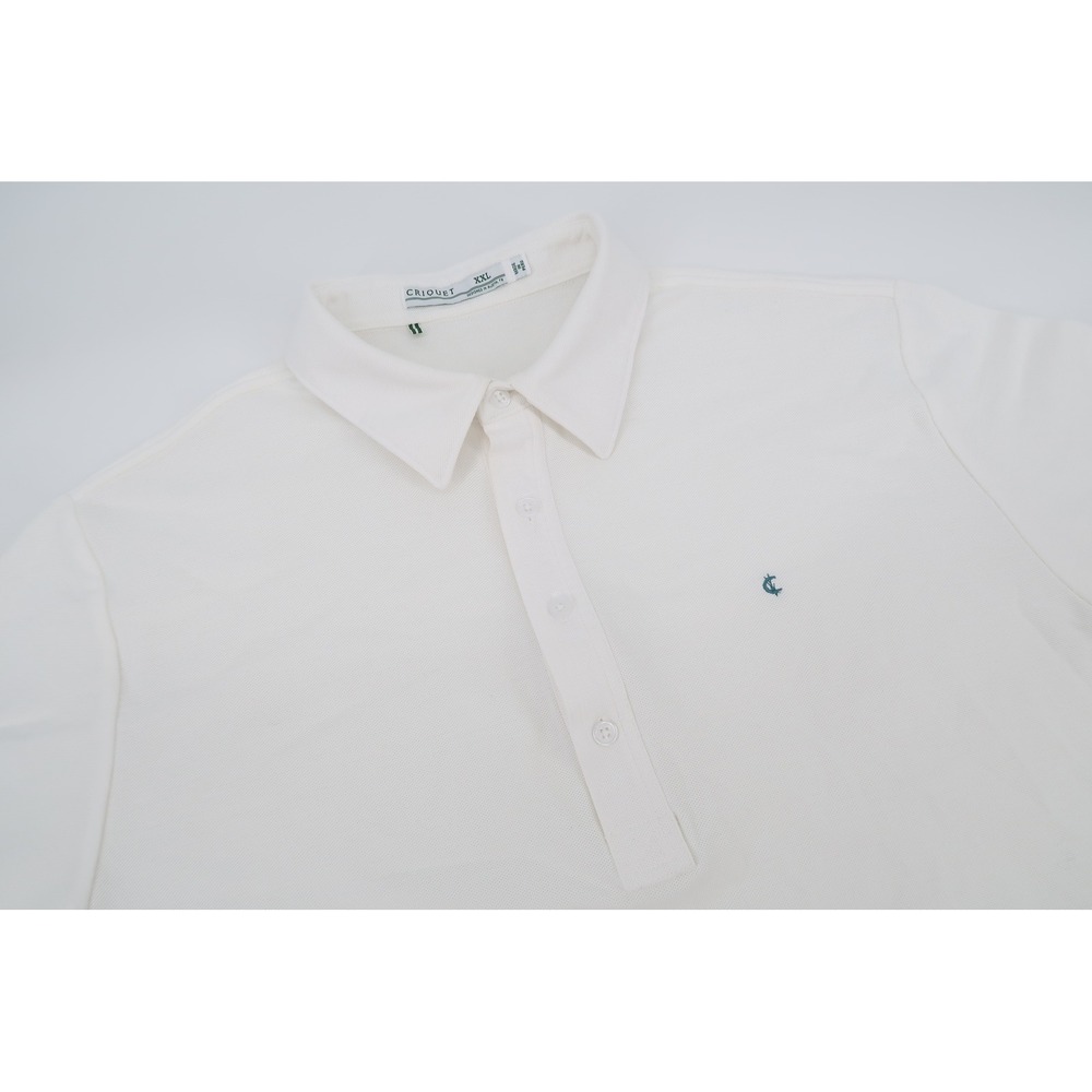 Criquet Polo Shirt Mens XXL White Solid Short Sleeve Pima Cotton Size 2XL